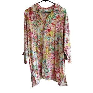 Happy Few Cotton Splatter Multicolor Button Up Tunic Oversized Top